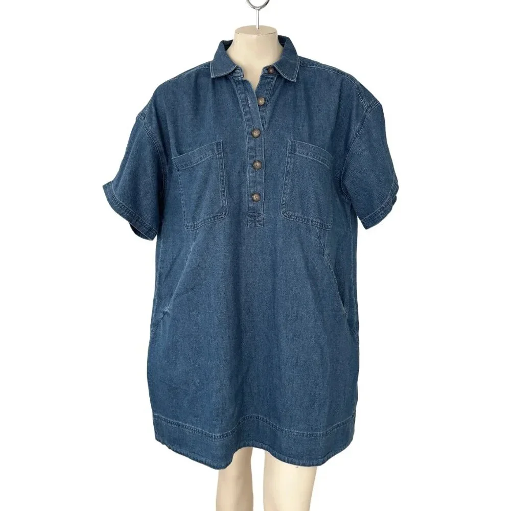 Marine Layer Indigo Blue Chambray Button Polo Dress - Picture 2 of 11